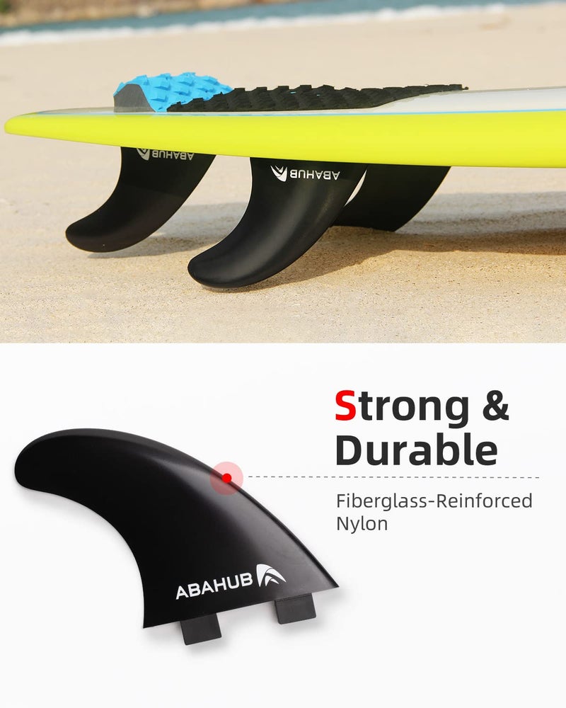 Abahub Surfboard Thruster Fins Set, Compatible with FCS Style Fin Box, Fiberglass Reinforced G5 Surf Fin for Surf Boards, Surfing Longboard, Shortboard, Comes with Screws, Wax Comb and Key, Black - Image 3